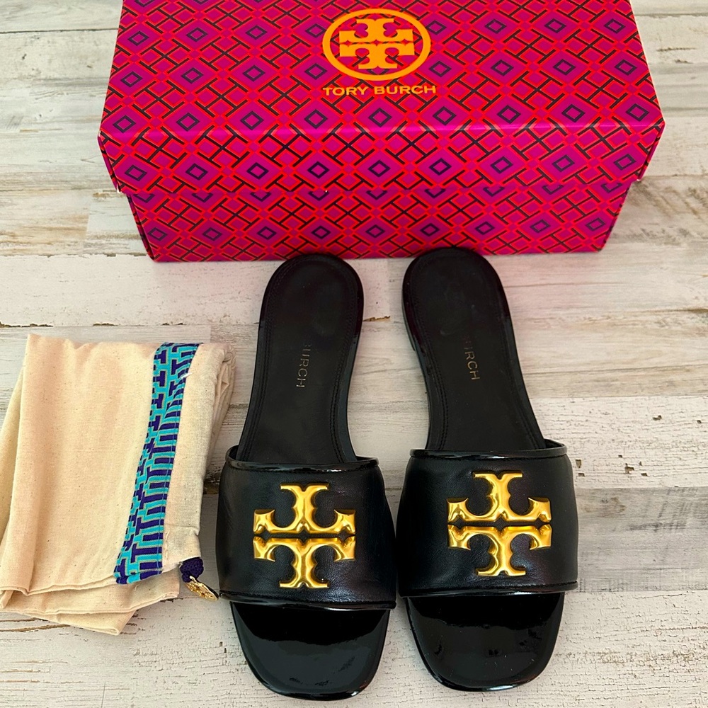 TORY BURCH Eleanor Slide Sandals Black 9.5